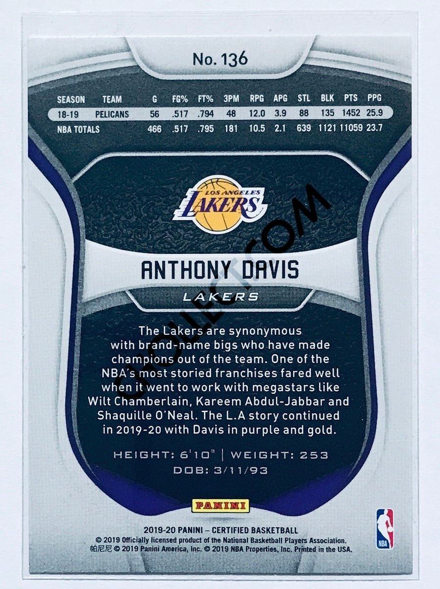 Anthony Davis - Los Angeles Lakers 2019-20 Panini Certified #136