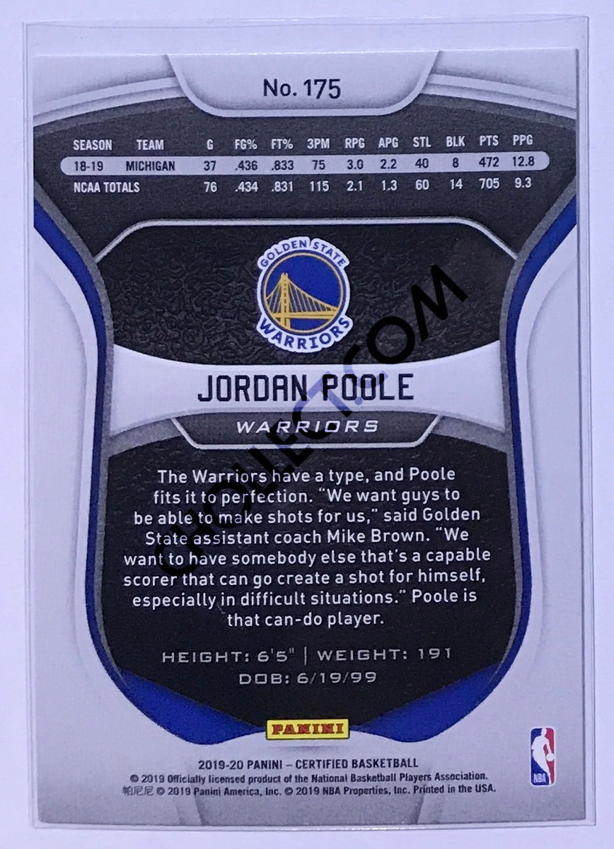 Jordan Poole - Golden State Warriors 2019-20 Panini Certified RC Rookie #175