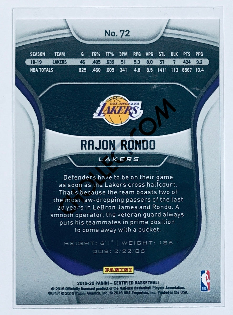 Rajon Rondo - Los Angeles Lakers 2019-20 Panini Certified Parallel Blue #72