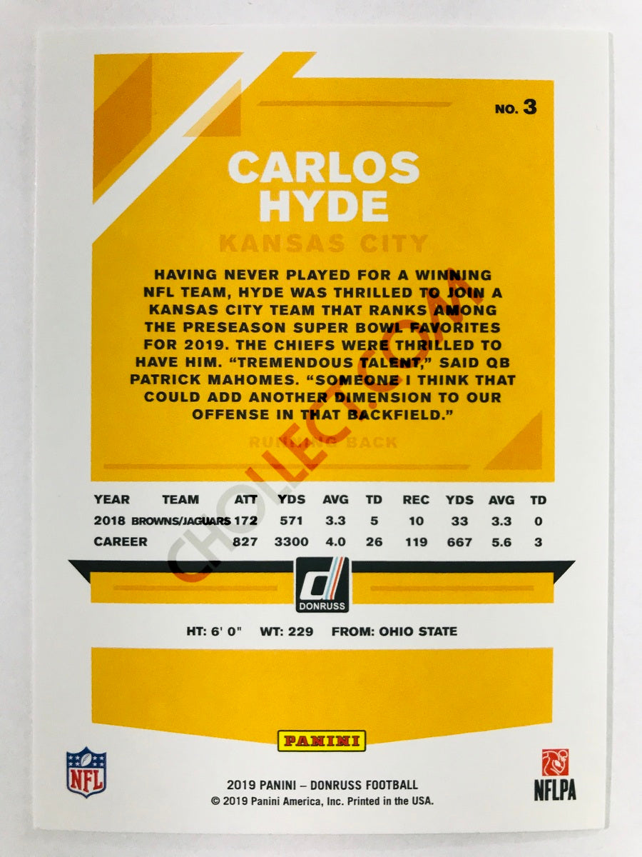 Carlos Hyde - Kansas City Chiefs 2019-20 Panini Donruss #3