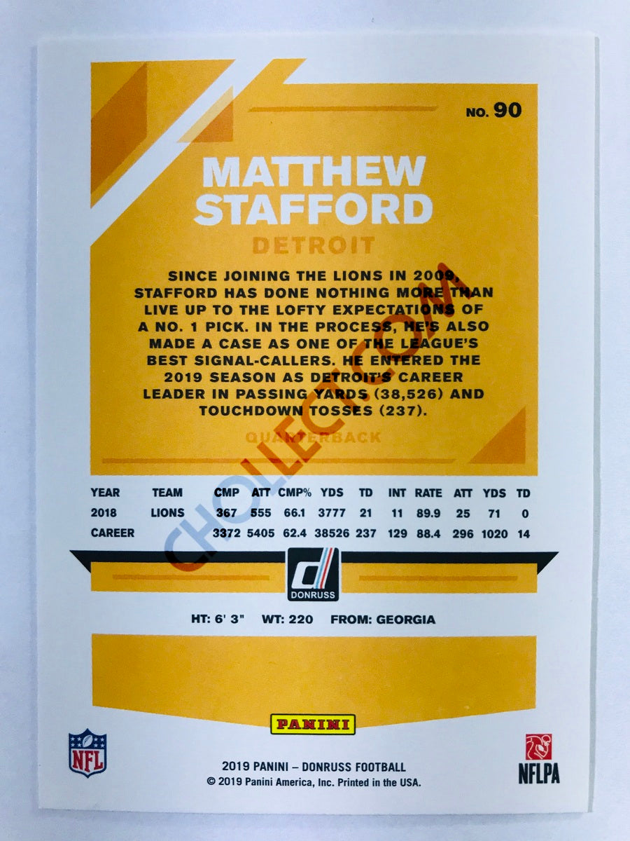 Matthew Stafford - Detroit Lions 2019-20 Panini Donruss #90