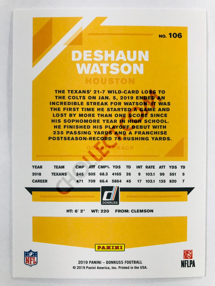 Deshaun Watson - Houston Texans 2019-20 Panini Donruss #106