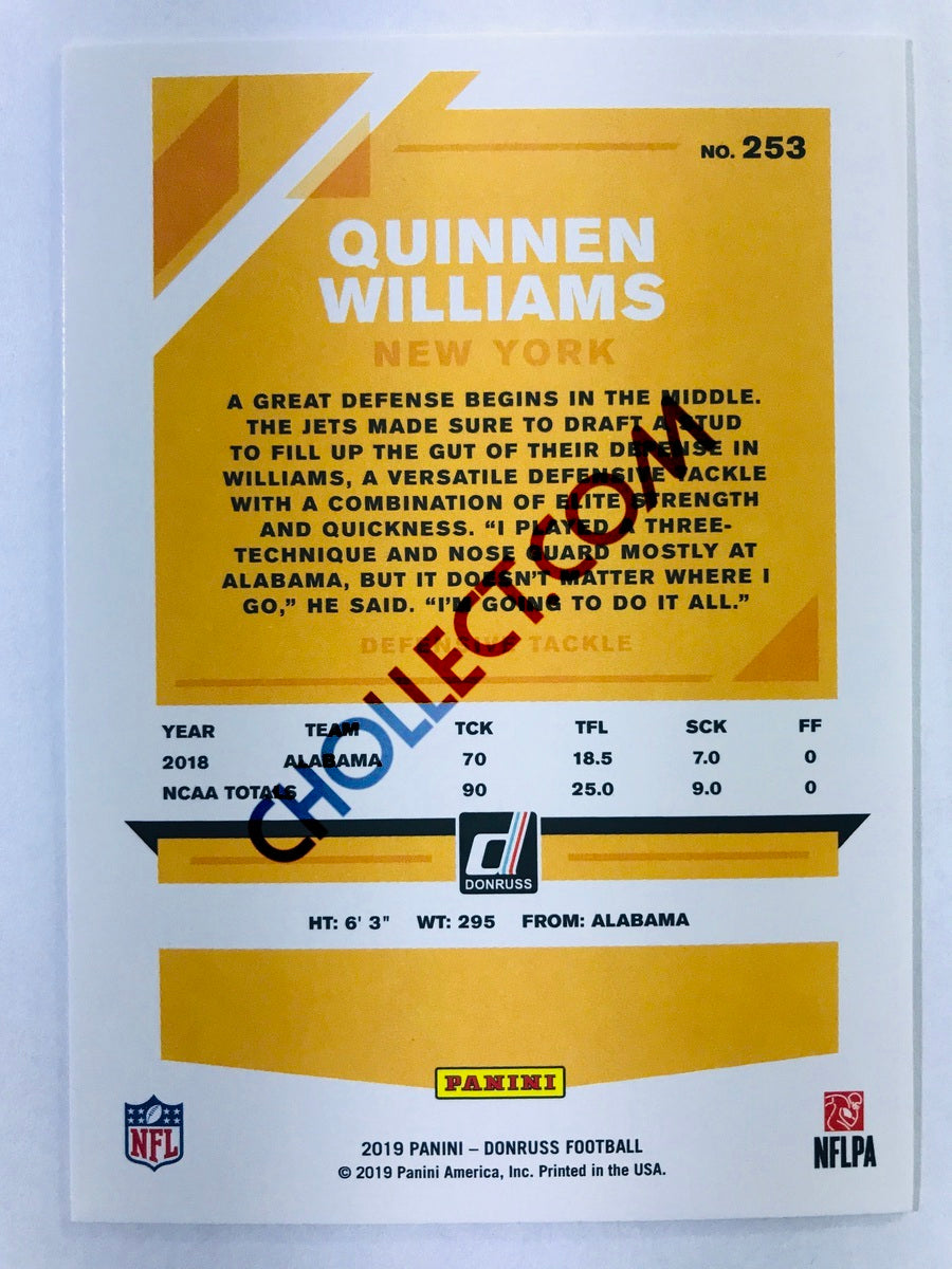 Quinnen Williams - New York Jets 2019-20 Panini Donruss RC Rookie #253