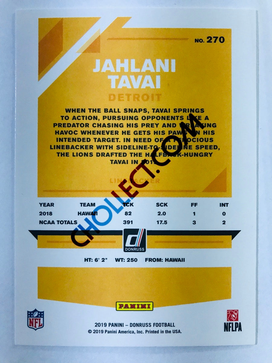 Jahlani Tavai - Detroit Lions RC 2019-20 Panini Donruss RC Rookie #270