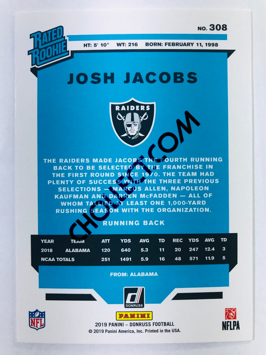 Josh Jacobs - Oakland Raiders 2019-20 Panini Donruss Rated Rookie #308