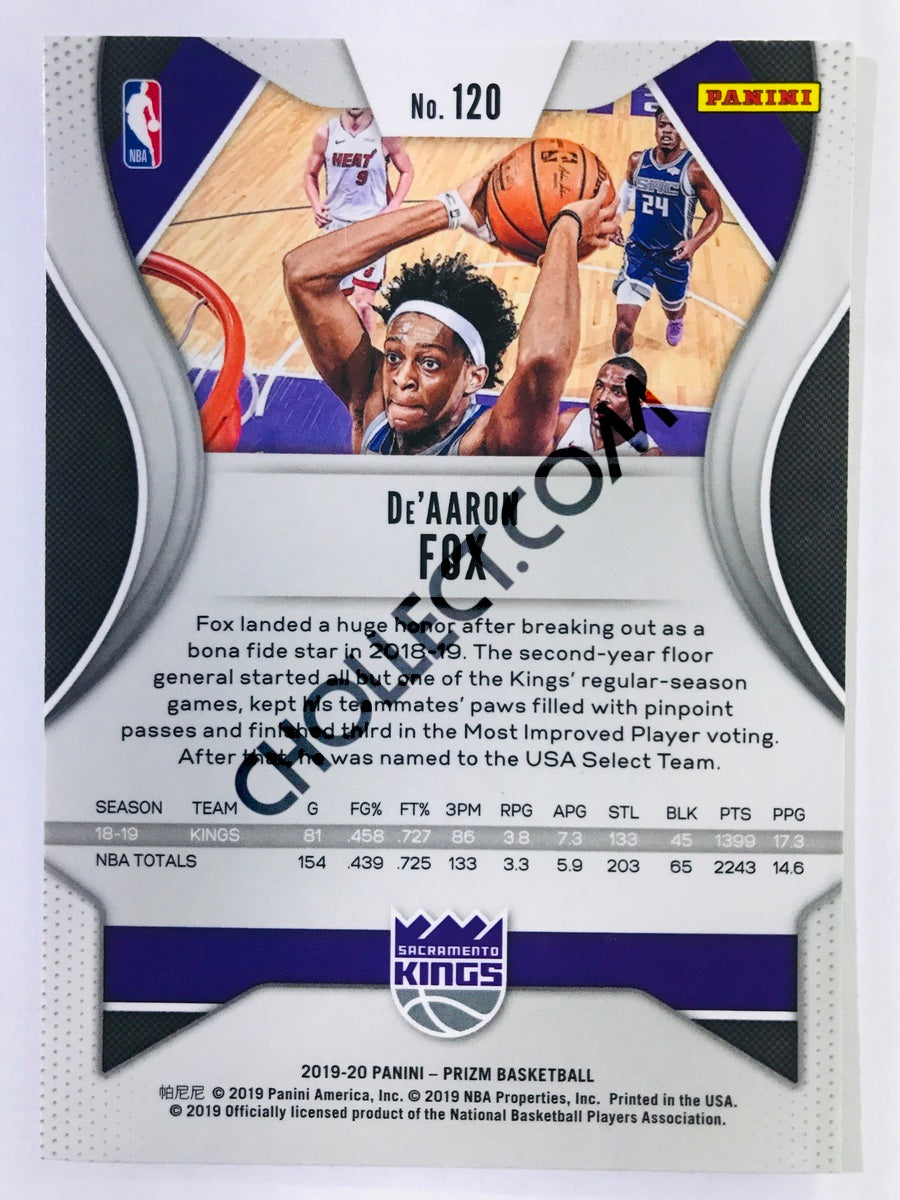 2019-20 Panini Prizm De'Aaron Fox Base Card #120 SACRAMENTO KINGS