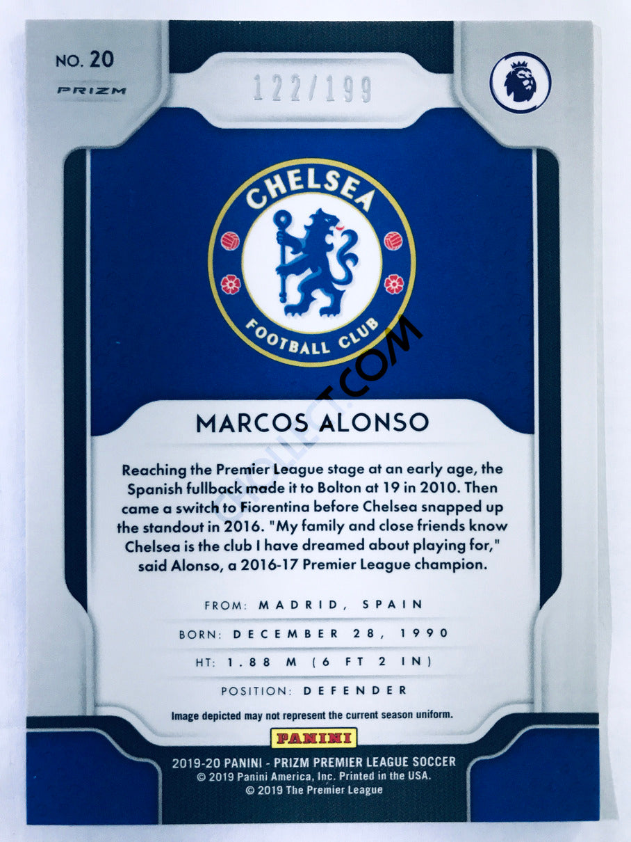 Marcos Alonso - Chelsea FC 2019-20 Panini Prizm Premier League #20 Blue Parallel /199