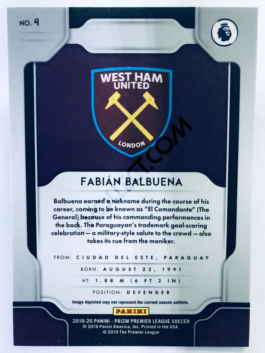 Fabian Balbuena - West Ham United 2019-20 Panini Prizm Premier League RC Rookie #4