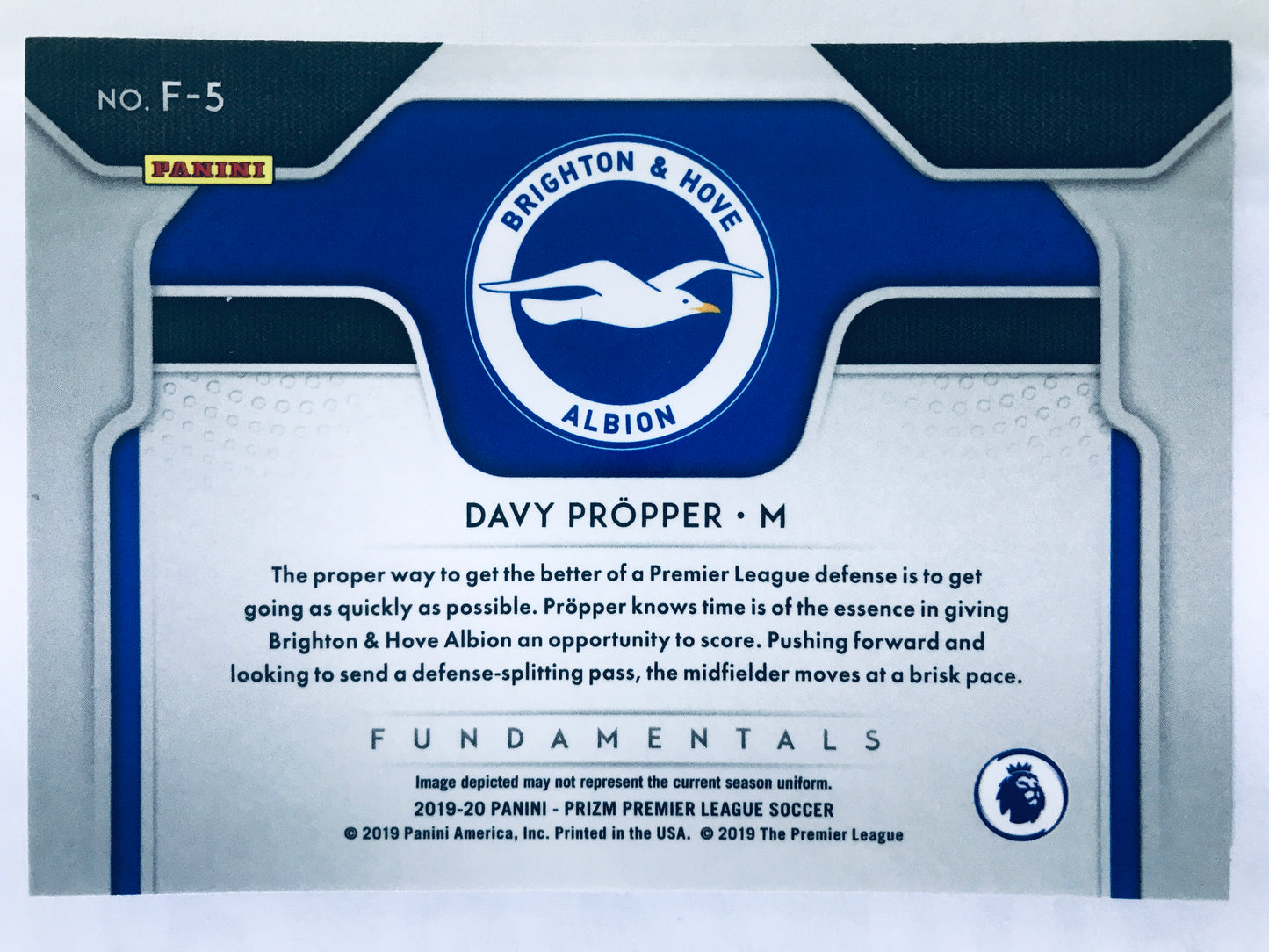 Davy Propper - Brighton & Hove Albion 2019-20 Panini Prizm Premier League Fundamentals #5