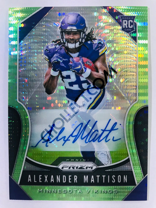 Alexander Mattison - Minnesota Vikings 2019-20 Panini Prizm RC Rookie Autograph Neon Green Pulsar Parallel Insert #331