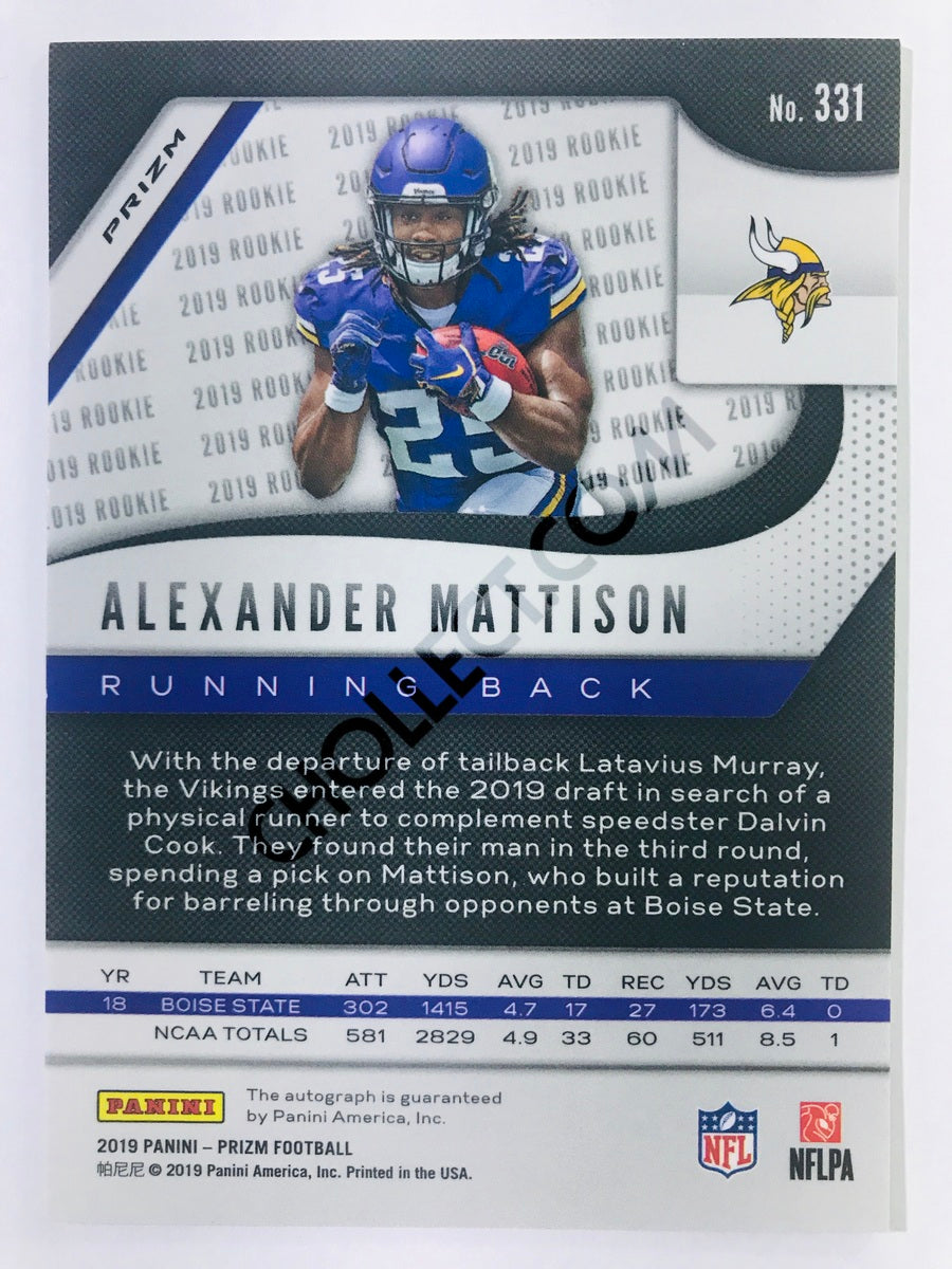 Alexander Mattison - Minnesota Vikings 2019-20 Panini Prizm RC Rookie Autograph Neon Green Pulsar Parallel Insert #331