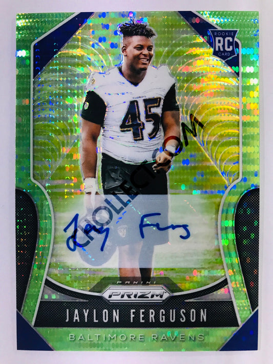 Jaylon Ferguson - Baltimore Ravens 2019-20 Panini Prizm RC Rookie Autograph Neon Green Pulsar Parallel Insert #379