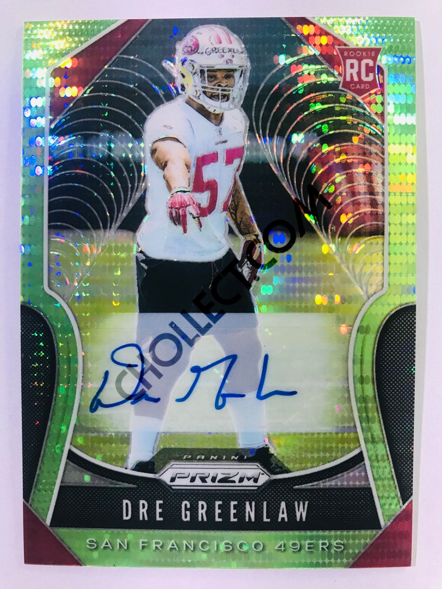 Dre Greenlaw - San Francisco 49ers 2019-20 Panini Prizm RC Rookie Autograph Neon Green Pulsar Parallel Insert #384