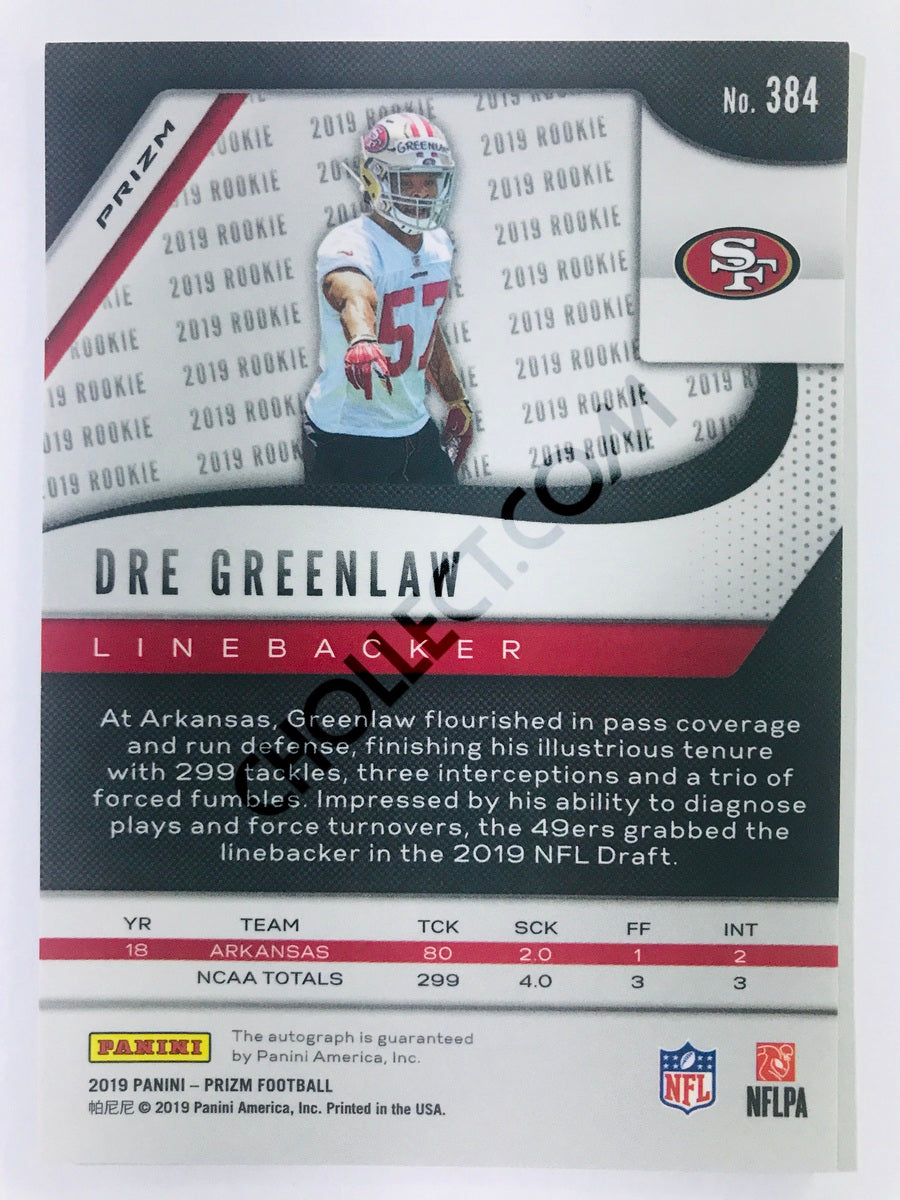 Dre Greenlaw - San Francisco 49ers 2019-20 Panini Prizm RC Rookie Autograph Neon Green Pulsar Parallel Insert #384