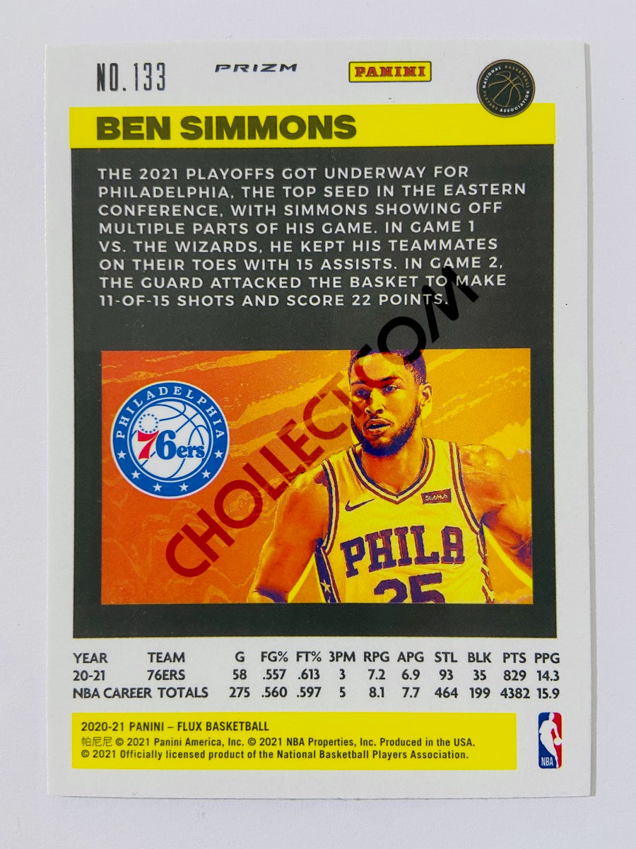 Ben Simmons – Philadelphia 76ers 2020-21 Panini Flux Cracked Ice Blue Prizm Parallel #133