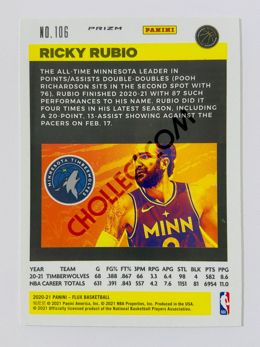 Ricky Rubio – Minnesota Timberwolves 2020-21 Panini Flux Cracked Ice Blue Prizm Parallel #106