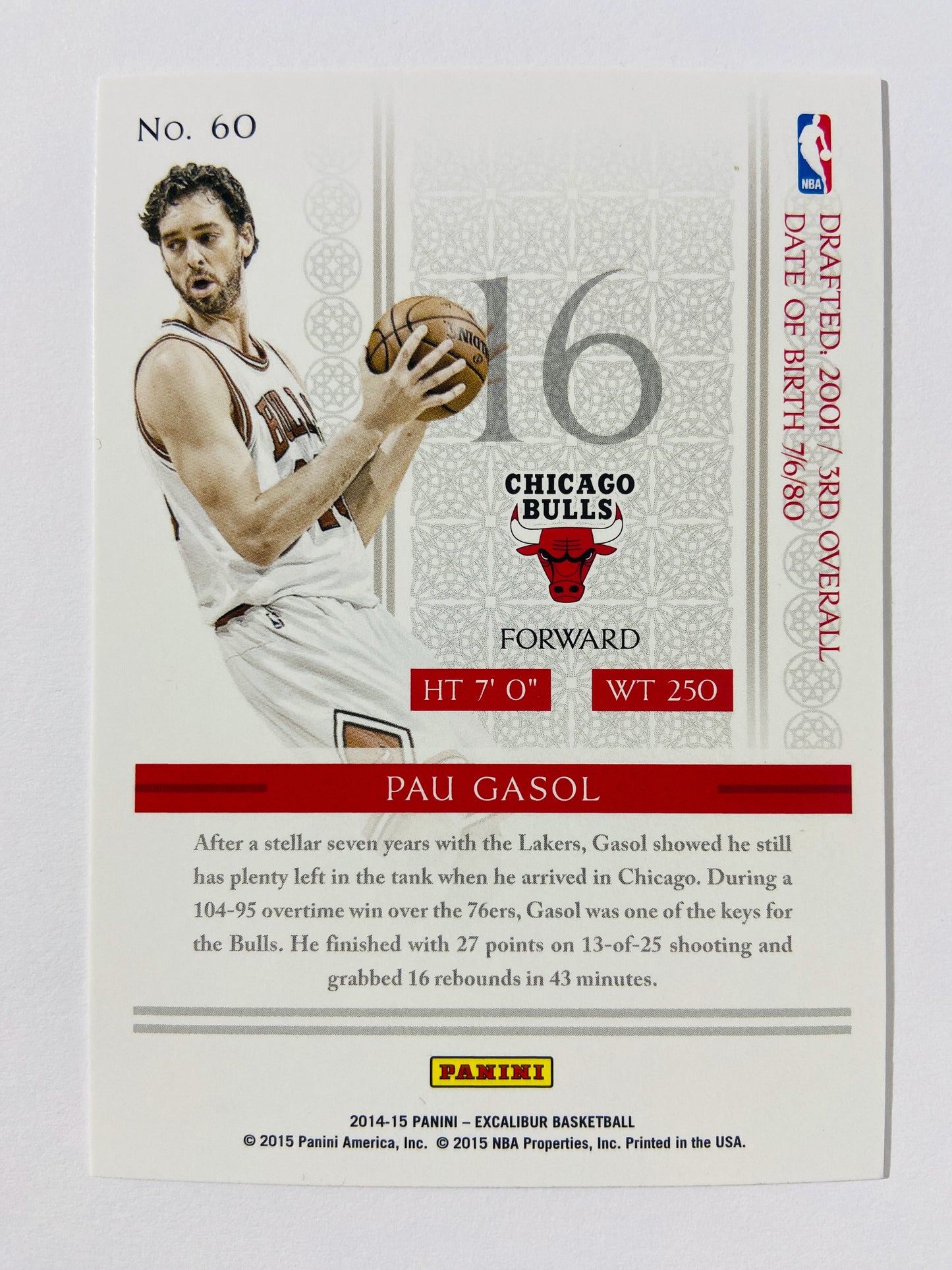 Pau Gasol - Chicago Bulls 2014-15 Panini Excalibur #60