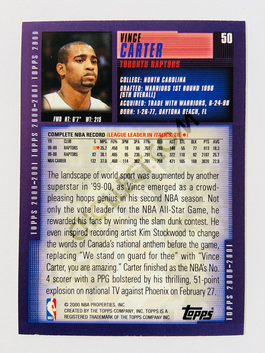 Vince Carter – Toronto Raptors 2000-01 Topps #50