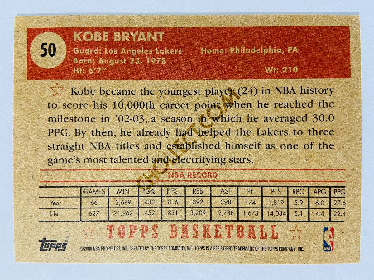 Kobe Bryant - Los Angeles Lakers 2000 Topps T-1952 Style #50