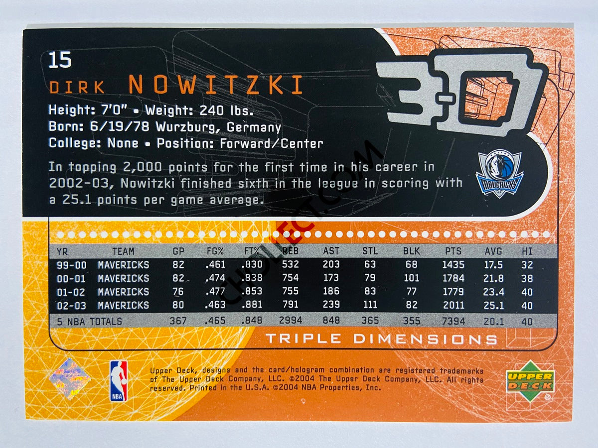 Dirk Nowitzki - Dallas Mavericks 2003-04 Upper Deck Triple Dimensions #15