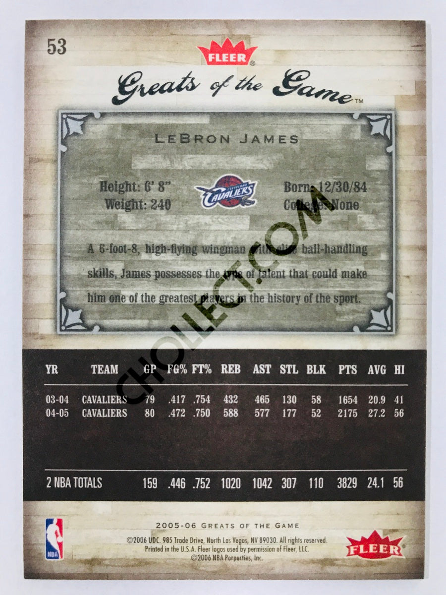 LeBron James - Cleveland Cavaliers 2005-06 Fleer Greats of the Game #53