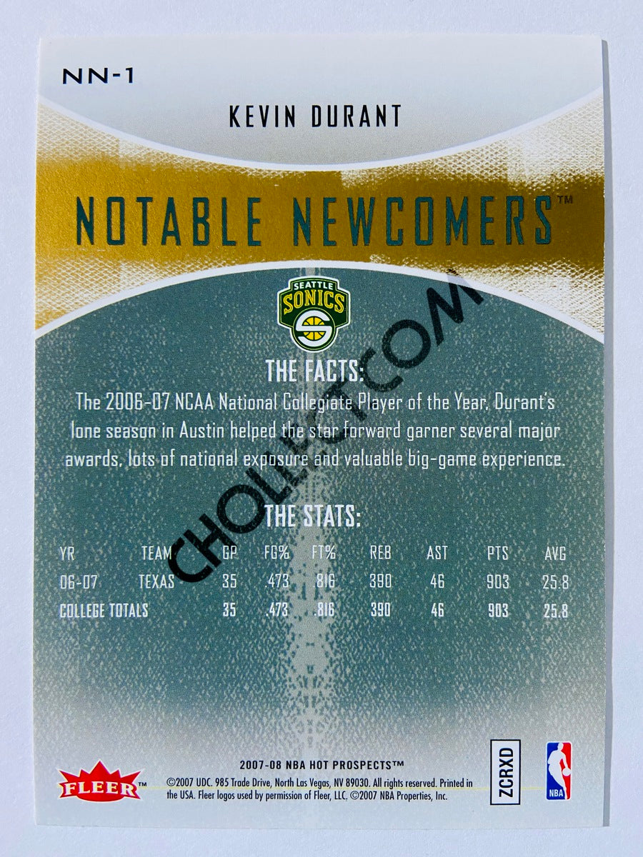 Kevin Durant - Oklahoma City Thunder 2007-08 Fleer Hot Prospects Notable Newcomers Rookie Card #NN-1