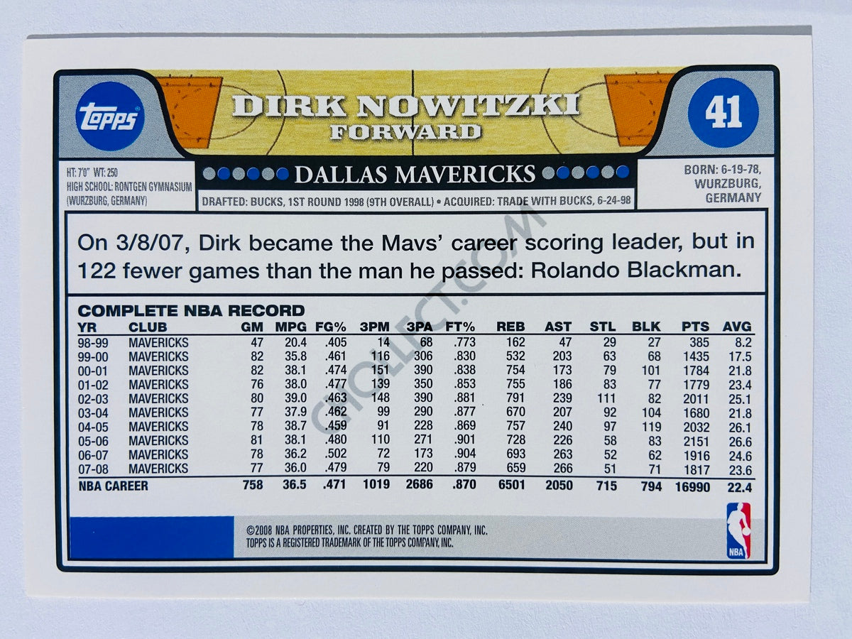 Dirk Nowitzki - Dallas Mavericks 2008-09 Topps #41