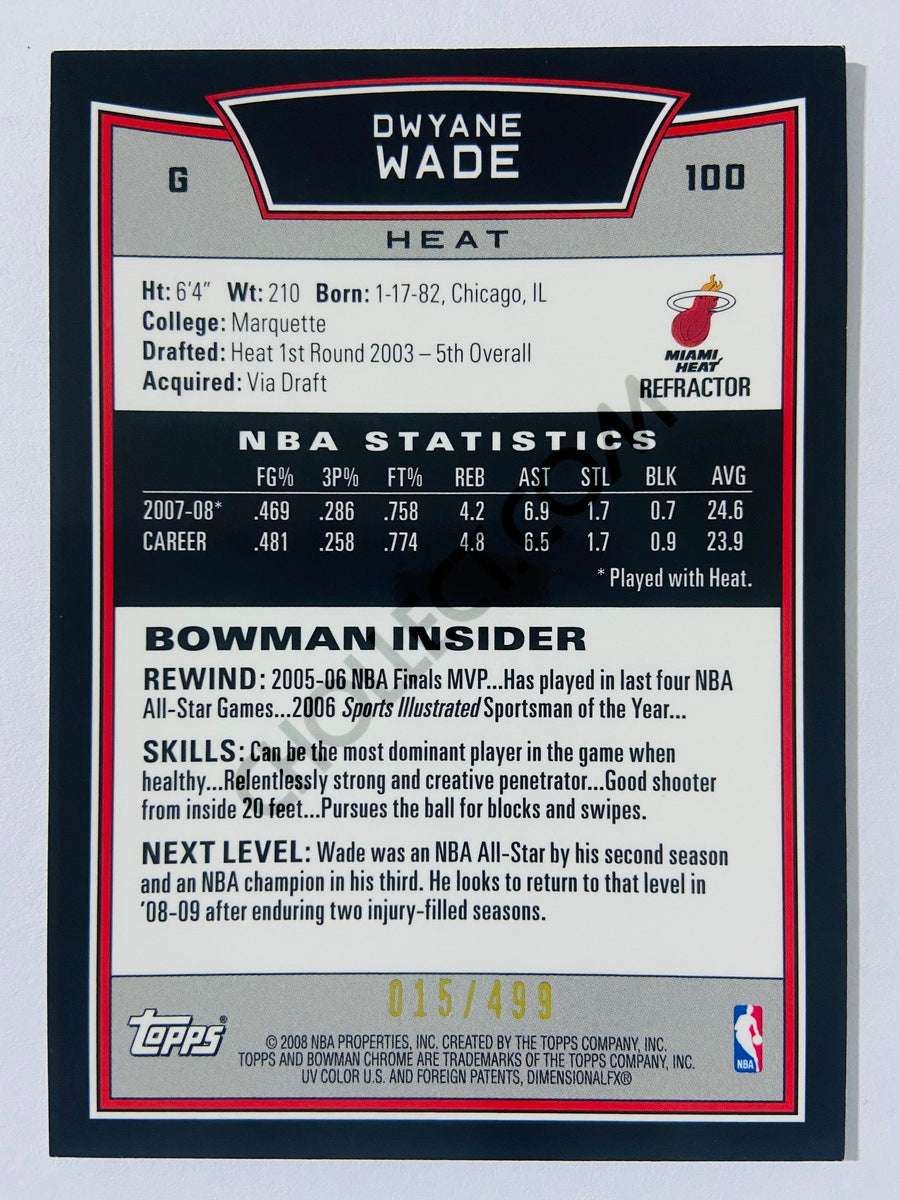 Dwyane Wade - Miami Heat 2008 Topps Bowman Chrome #100 | 015/499