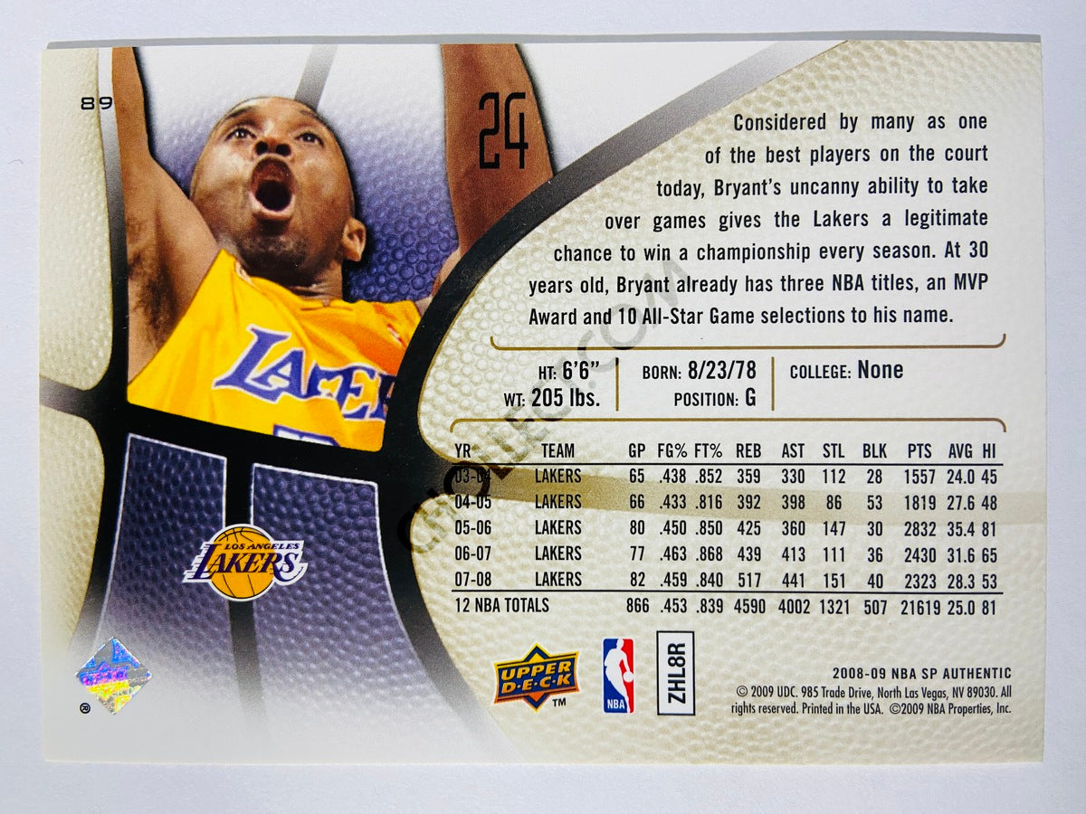 Kobe Bryant - Los Angeles Lakers 2008-09 Upper Deck SP Authentic #89