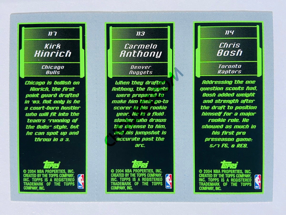 Chris Bosh - Toronto Raptors / Carmelo Anthony - Denver Nuggets / Kirk Hinrich - Chicago Bulls - 2003-04 Topps Rookie Matrix m3 #BAH