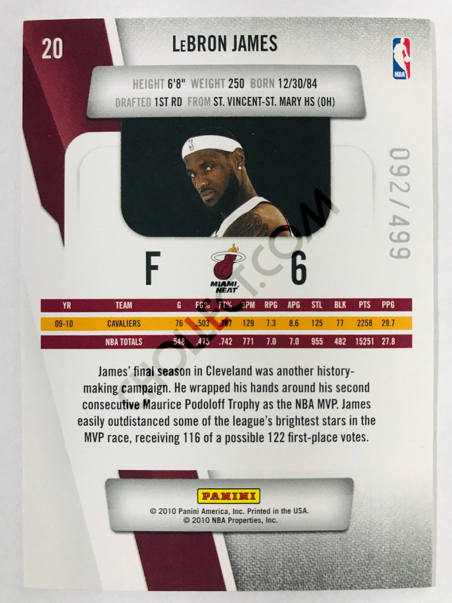 LeBron James - Miami Heat 2010-11 Panini Prestige Bonus Shots #20 92/499