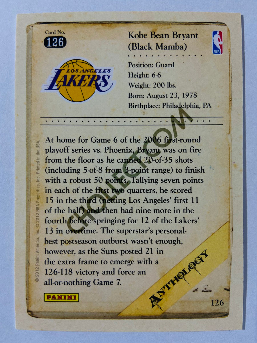 Kobe Bryant - Los Angeles Lakers 2012 Panini Kobe Anthology #126
