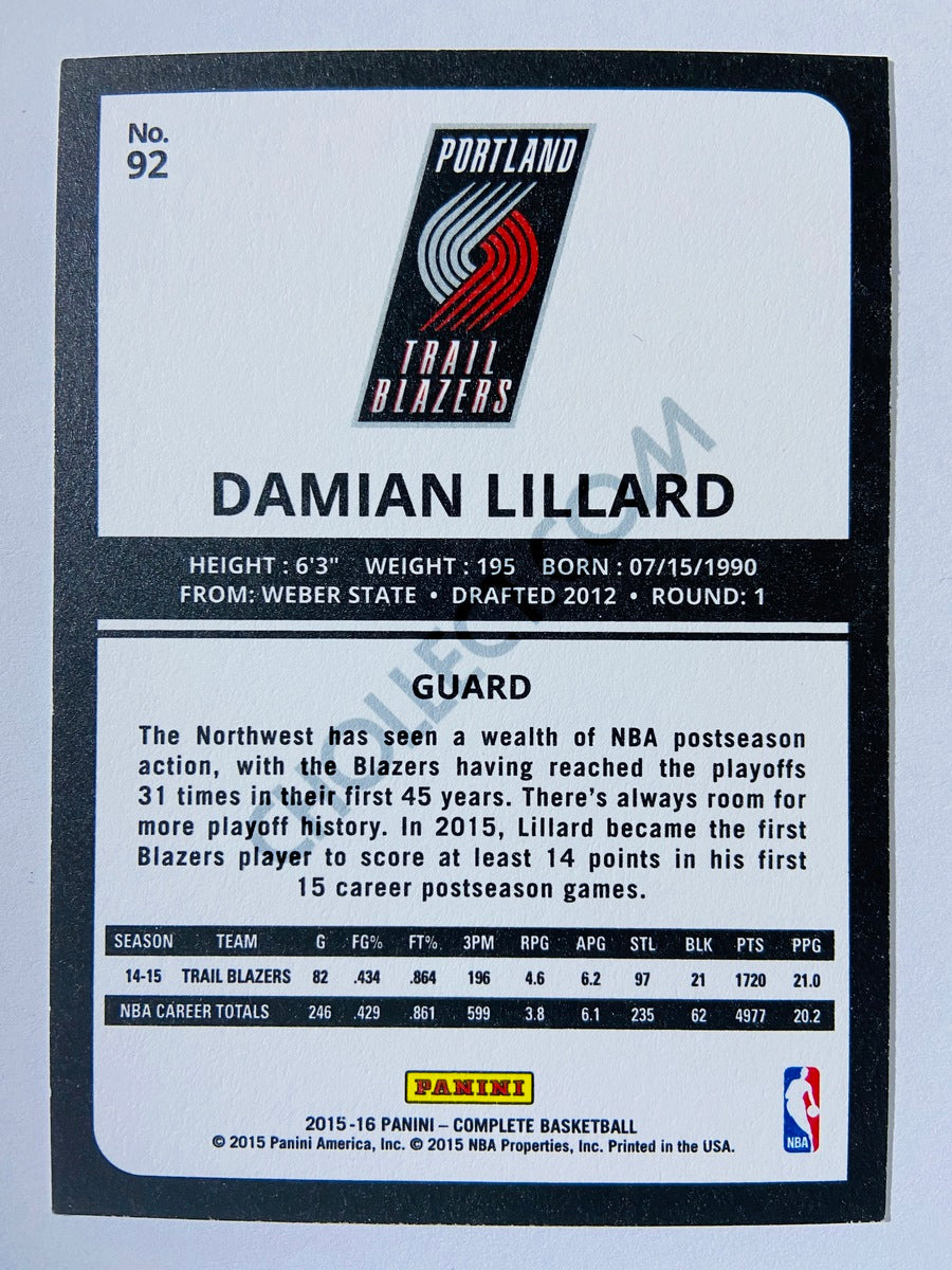 Damian Lillard - Portland Trail Blazers 2015-16 Panini Complete #92