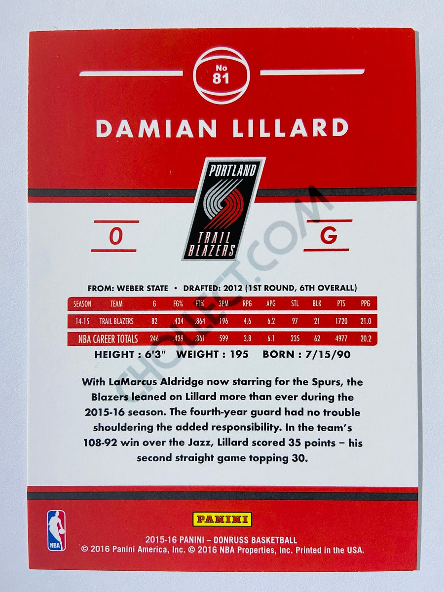 Damian Lillard - Portland Trail Blazers 2015-16 Panini Donruss #81