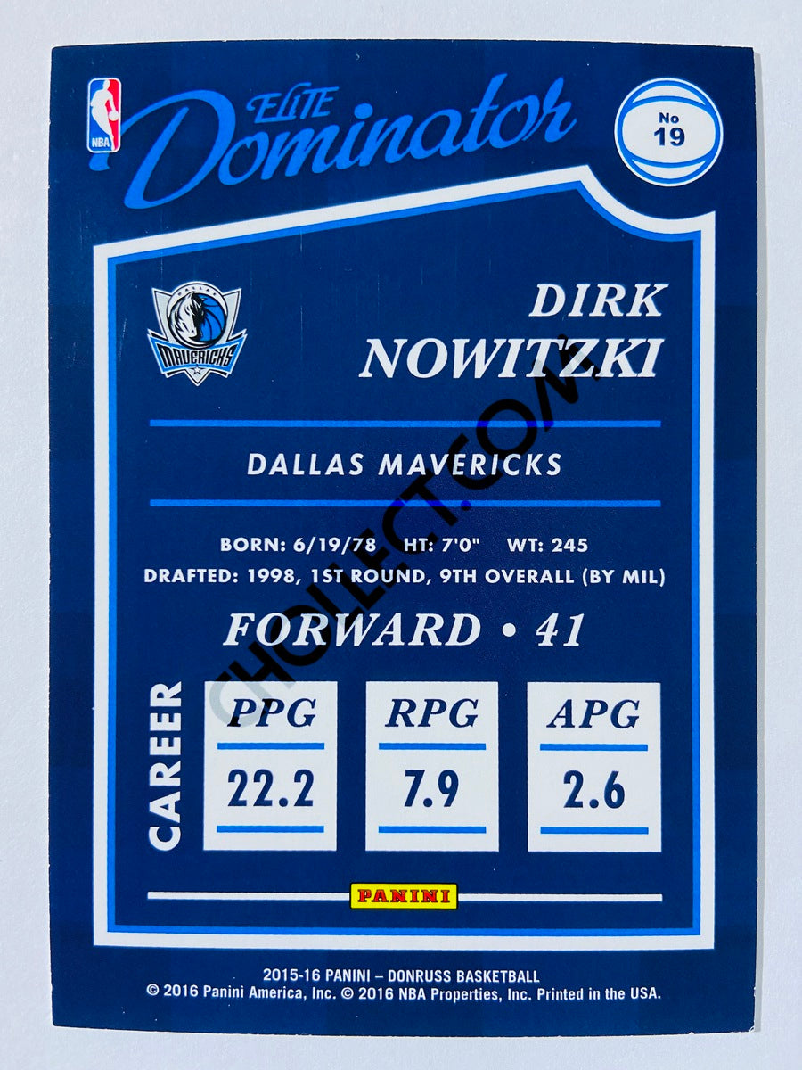 Dirk Nowitzki - Dallas Mavericks 2015-16 Panini Donruss Elite Dominators #19 | 075/999