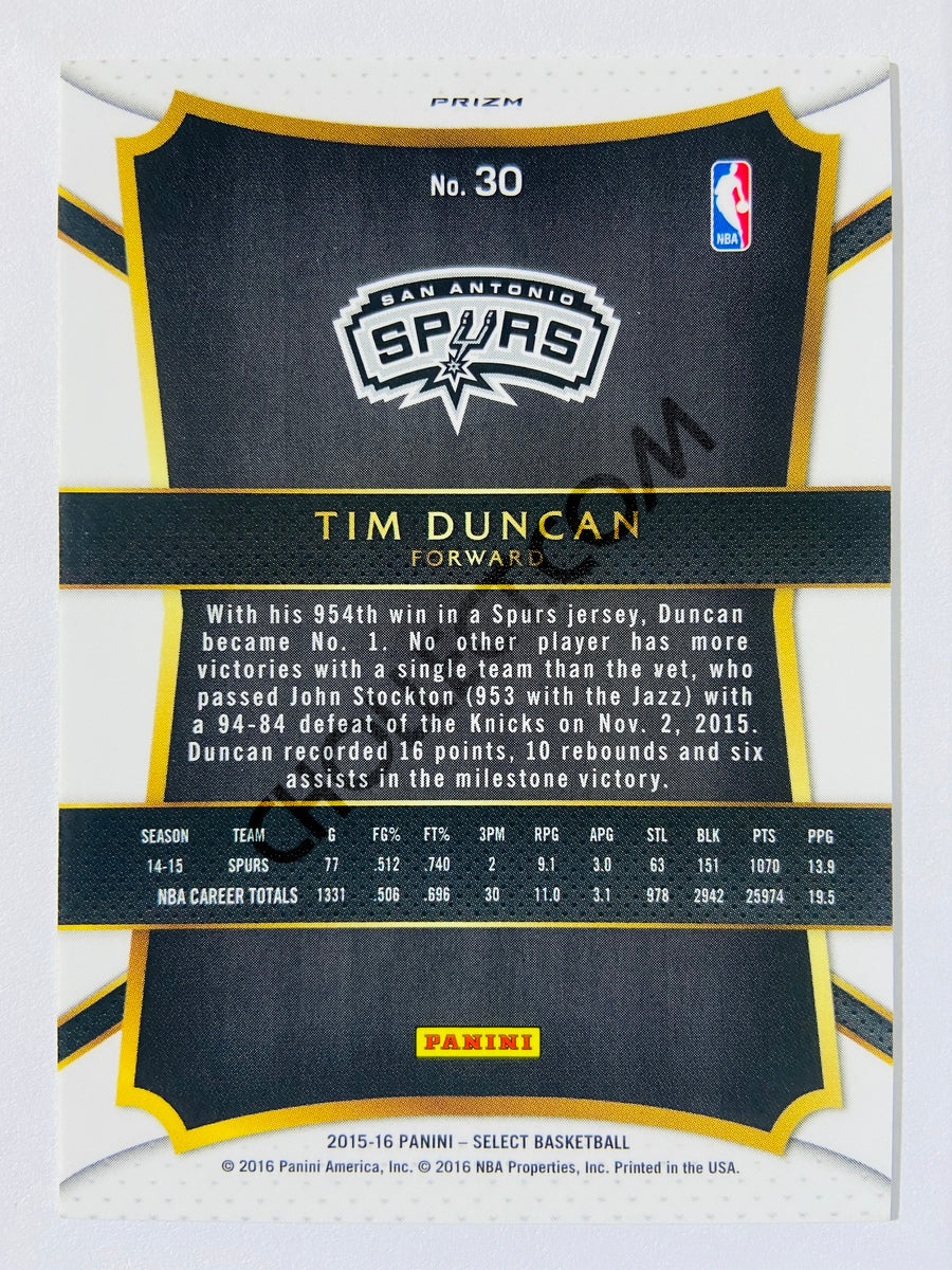 Tim Duncan - San Antonio Spurs 2015-16 Panini Select Concourse Silver Prizm Parallel #30