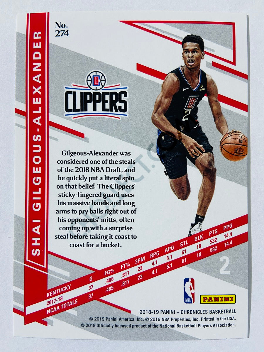 Shai Gilgeous-Alexander - Los Angeles Clippers 2018-19 Panini Chronicles Elite RC Rookie #274