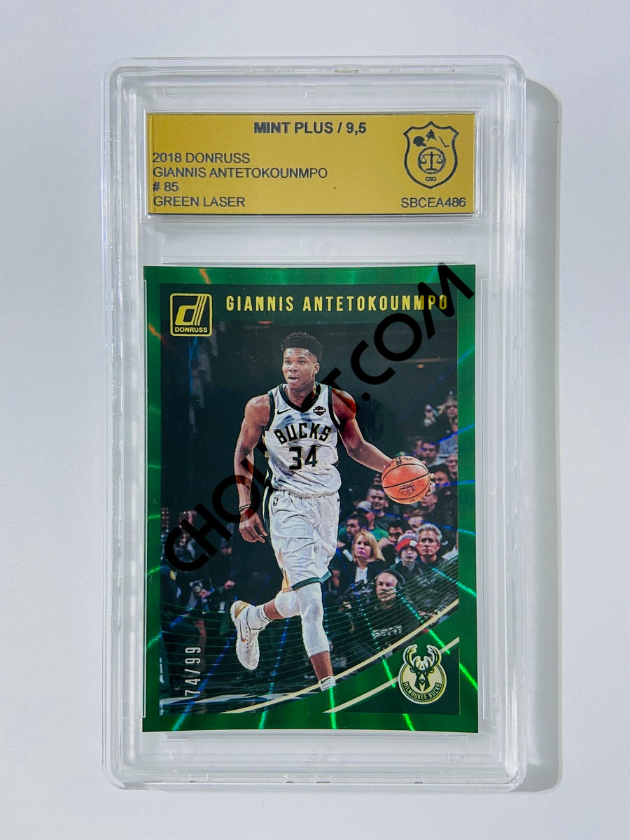 Giannis Antetokounmpo - Milwaukee Bucks 2018-19 Panini Donruss Green Laser Parallel #85 | 74/99 [GS MT 9.5] SN: SBCEA486