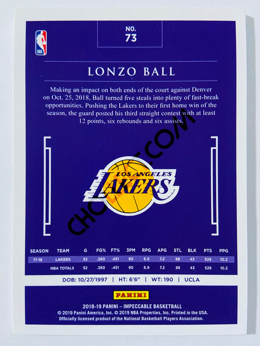 Lonzo Ball - Los Angeles Lakers 2018-19 Panini Impeccable #73 | 29