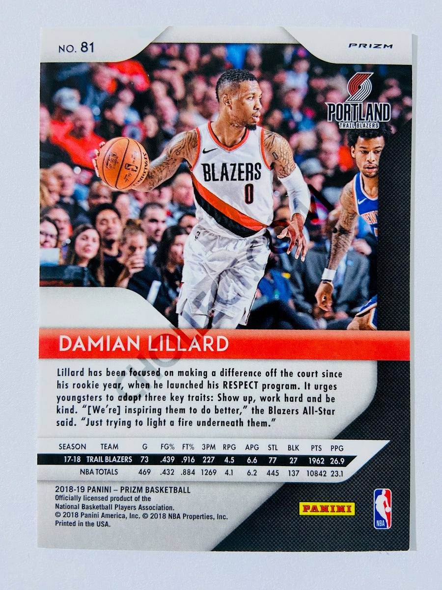 Damian Lillard – Portland Trail Blazers 2018-19 Panini Prizm Silver Parallel #81