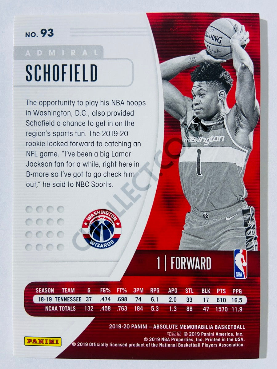 Admiral Schofield - Washington Wizards 2019-20 Panini Absolute Memorabilia RC Rookie #56