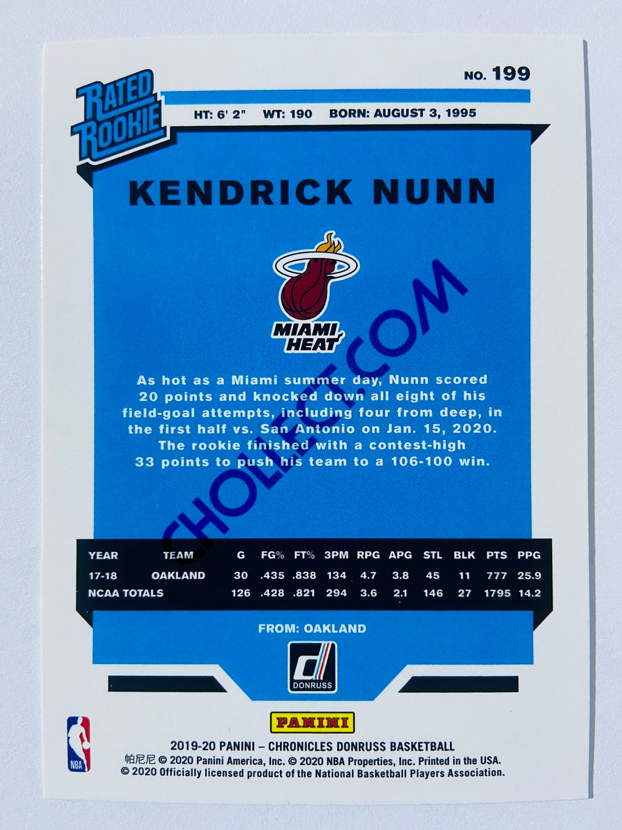 Kendrick Nunn - Miami Heat 2019-20 Panini Chronicles Donruss Rated Rookie #199