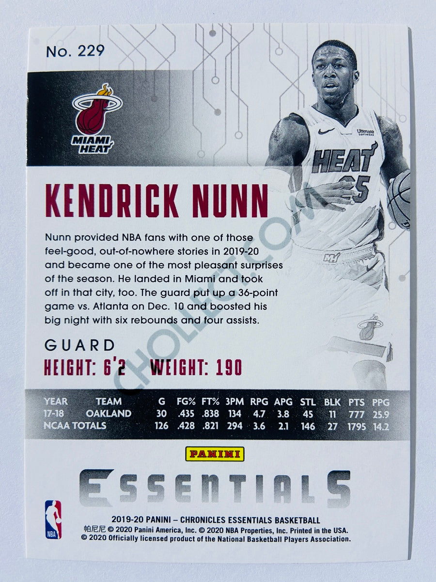 Kendrick Nunn - Miami Heat 2019-20 Panini Chronicles Essentials Bronze Parallel RC Rookie #229