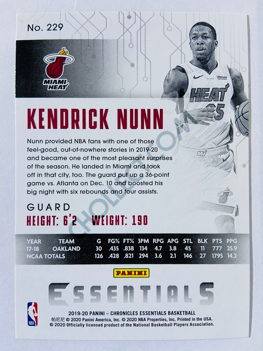 Kendrick Nunn - Miami Heat 2019-20 Panini Chronicles Essentials Pink Parallel RC Rookie #229