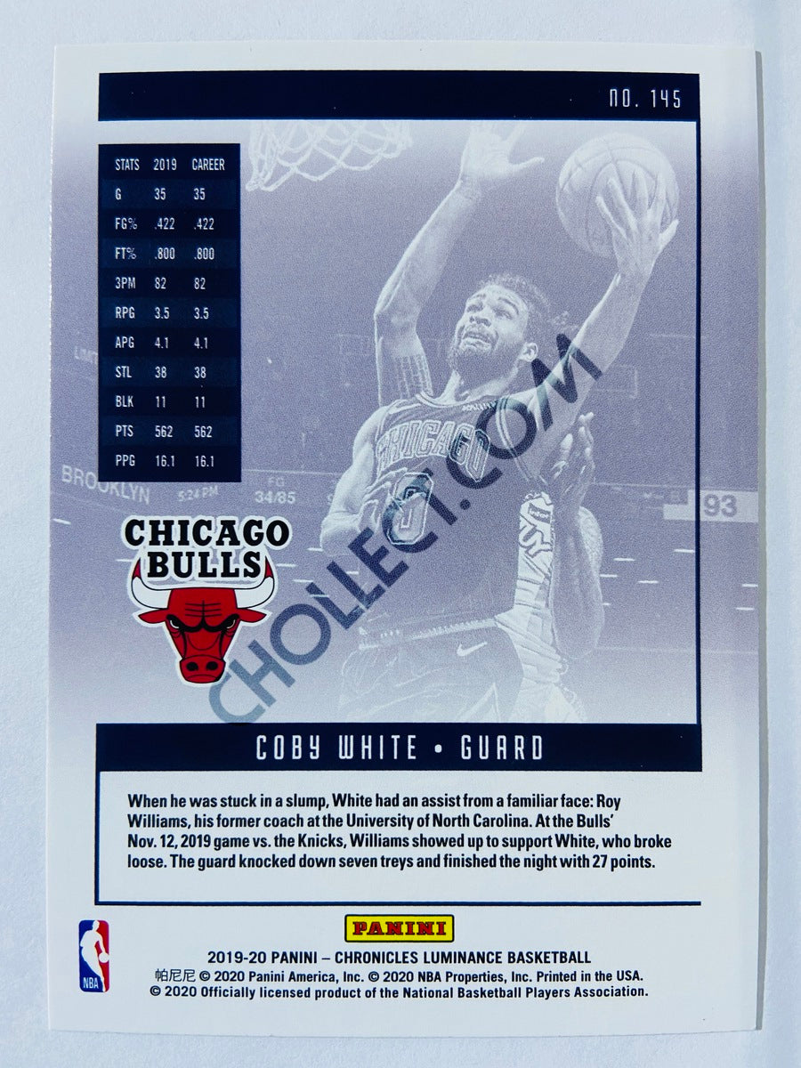 Coby White - Chicago Bulls 2019-20 Panini Chronicles Luminance Green Parallel RC Rookie #145