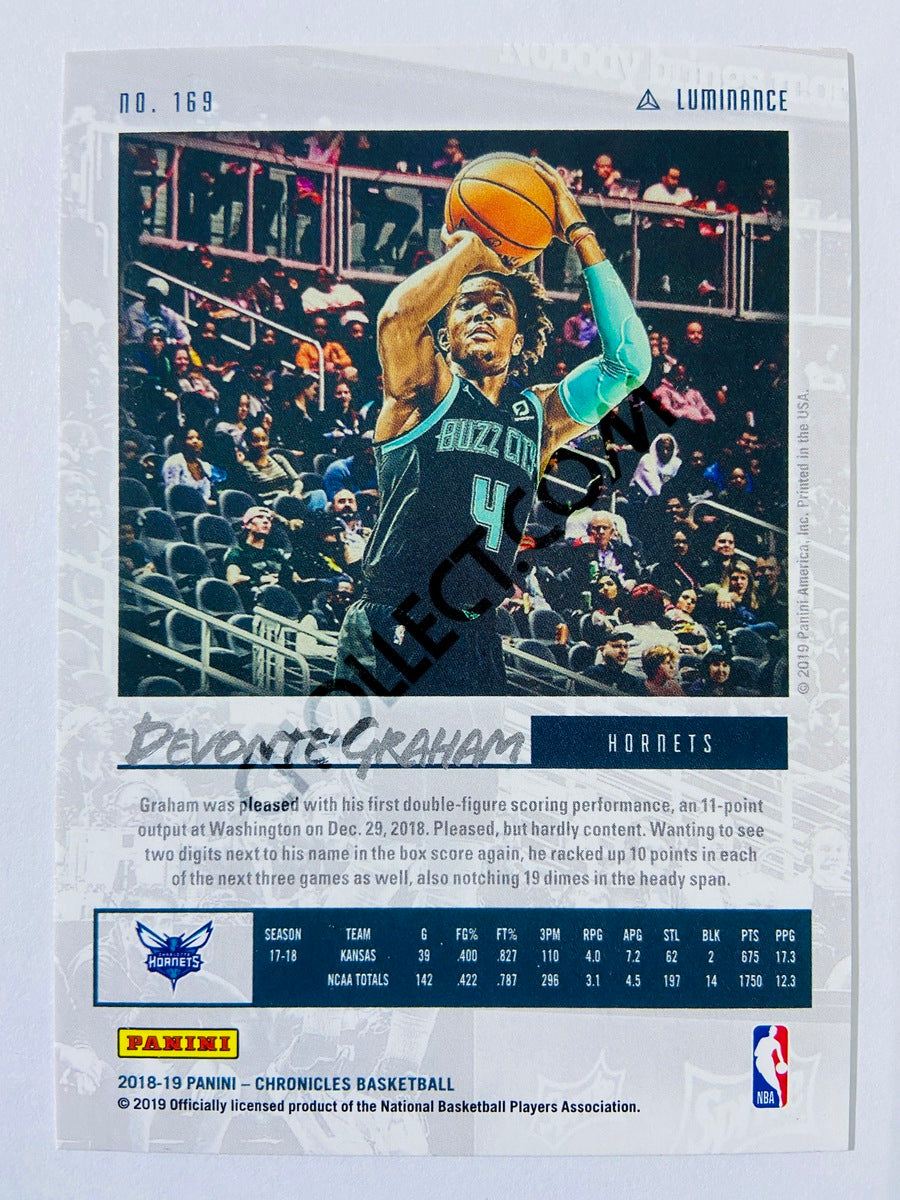 Devonte Graham - Charlotte Hornets 2018-19 Panini Chronicles Luminance RC Rookie Green Parallel #169