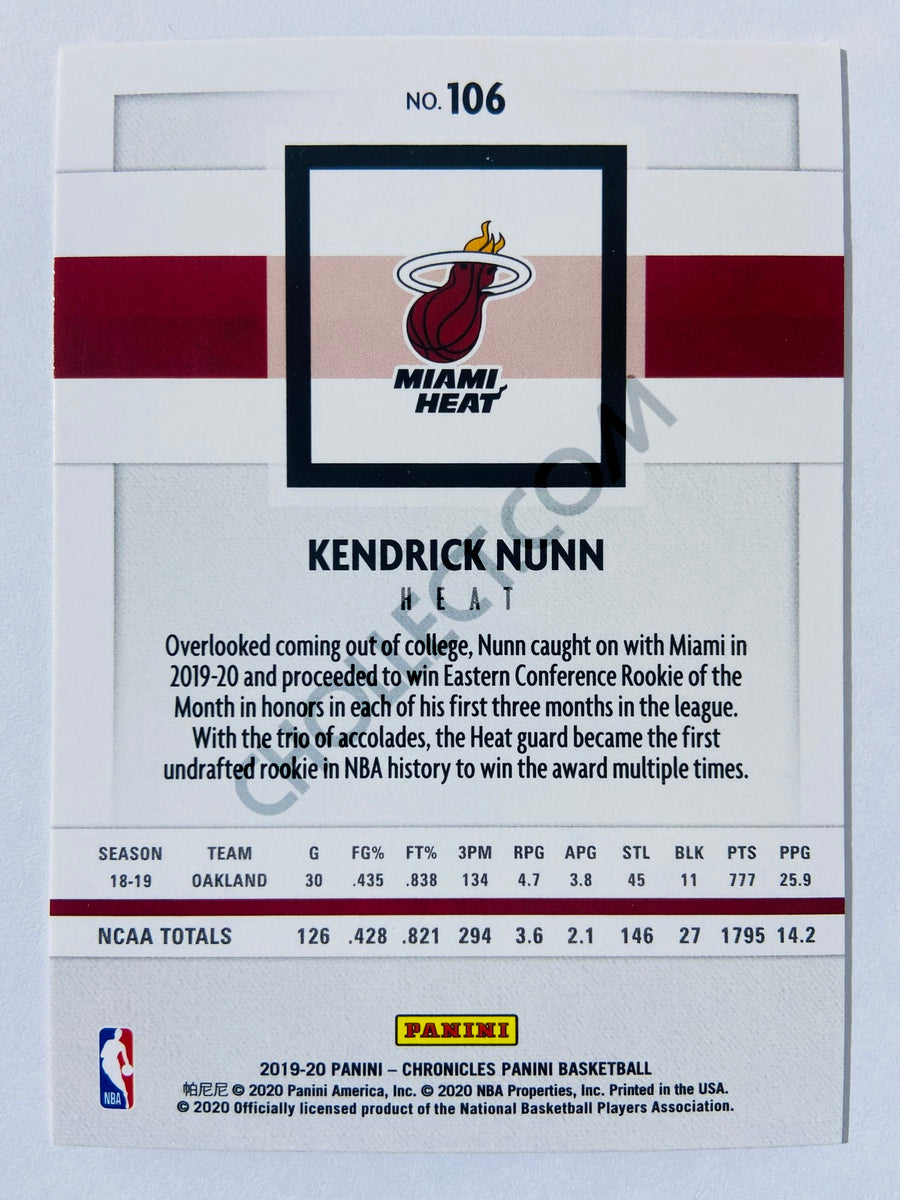 Kendrick Nunn - Miami Heat 2019-20 Panini Chronicles Panini RC Rookie #106