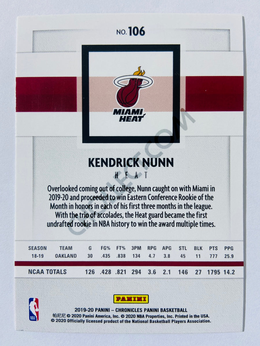 Kendrick Nunn - Miami Heat 2019-20 Panini Chronicles Panini Pink Parallel RC Rookie #106