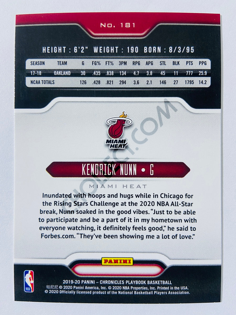 Kendrick Nunn - Miami Heat 2019-20 Panini Chronicles Playbook RC Rookie #181