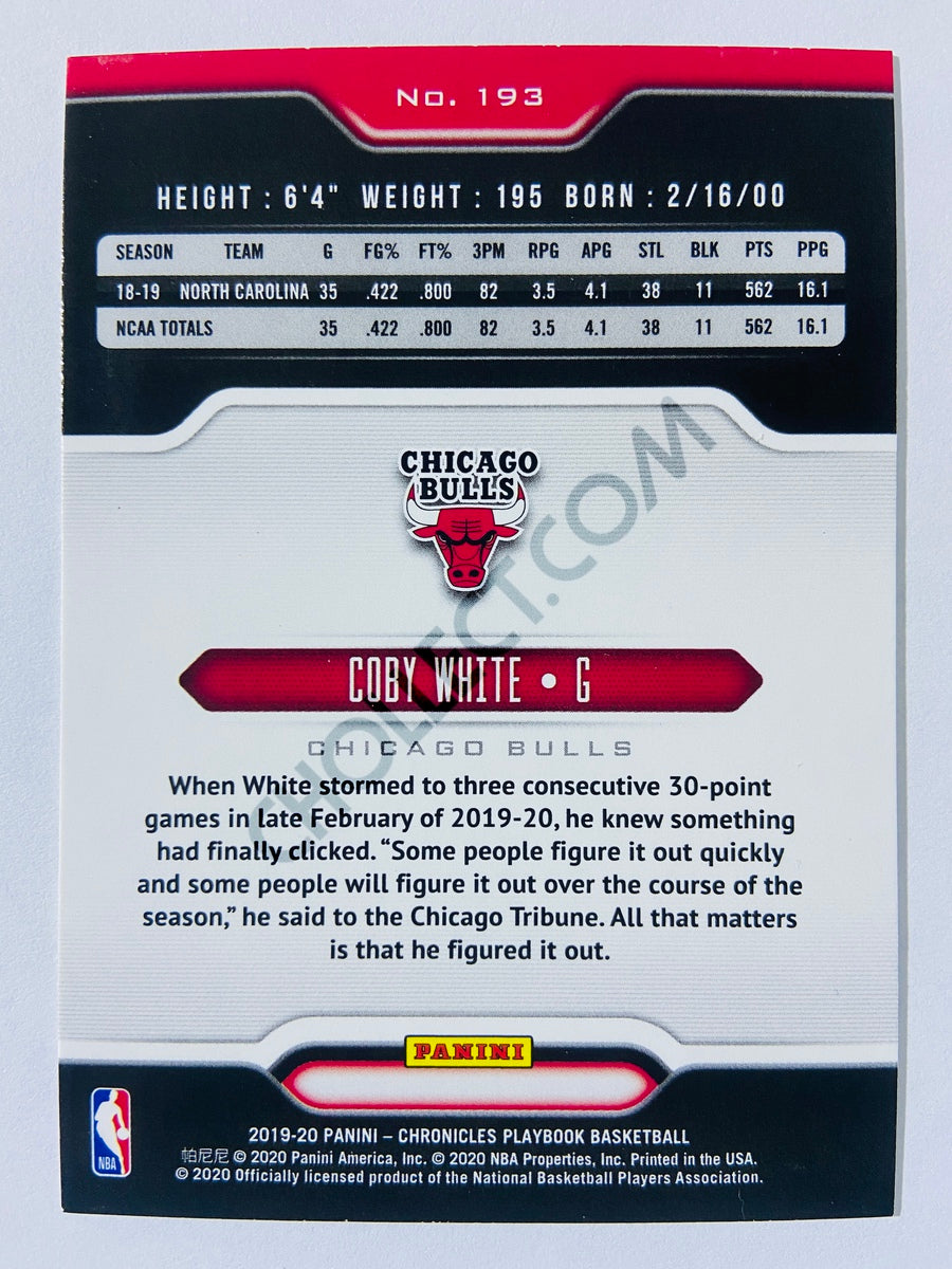 Coby White - Chicago Bulls 2019-20 Panini Chronicles Playbook Bronze Parallel RC Rookie #193